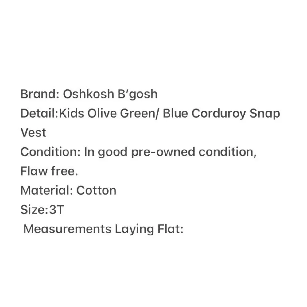 OshKosh Bgosh Kids 3T Olive Green Blue Corduroy Snap Puffer Vest GCL127359-RPVN